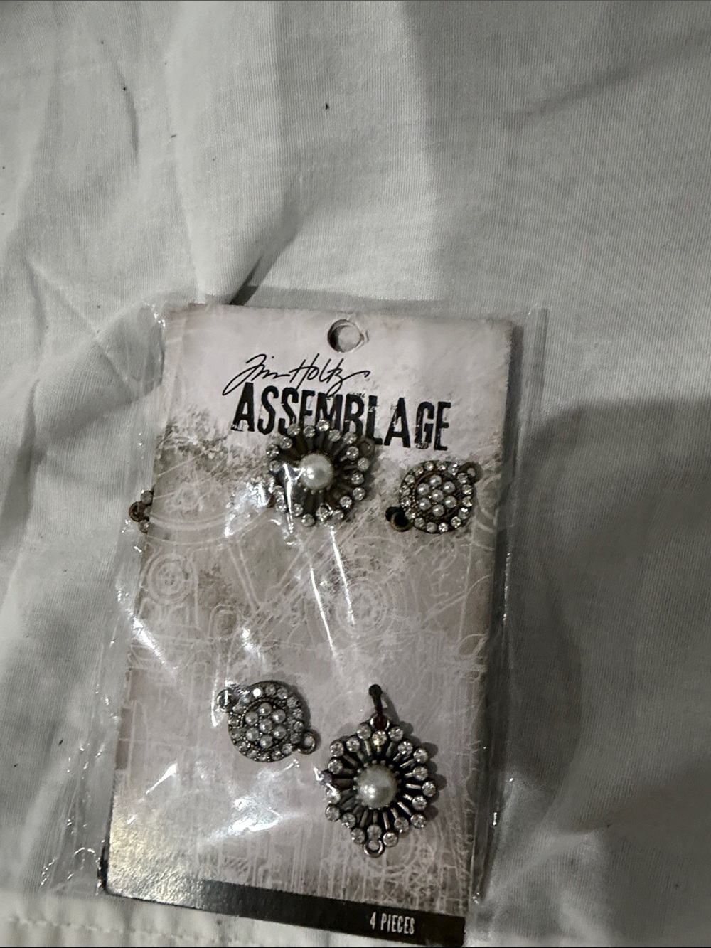 Tim Holtz Assemblage Rhinestone & Pearl Charms - Silver